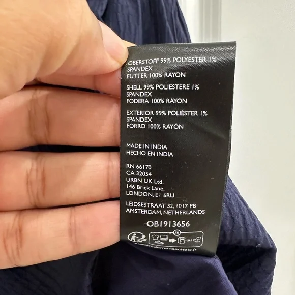 Anthropologie dress XS navy blue square neck seersucker Sleeveless Button-Down - Picture 9 of 16